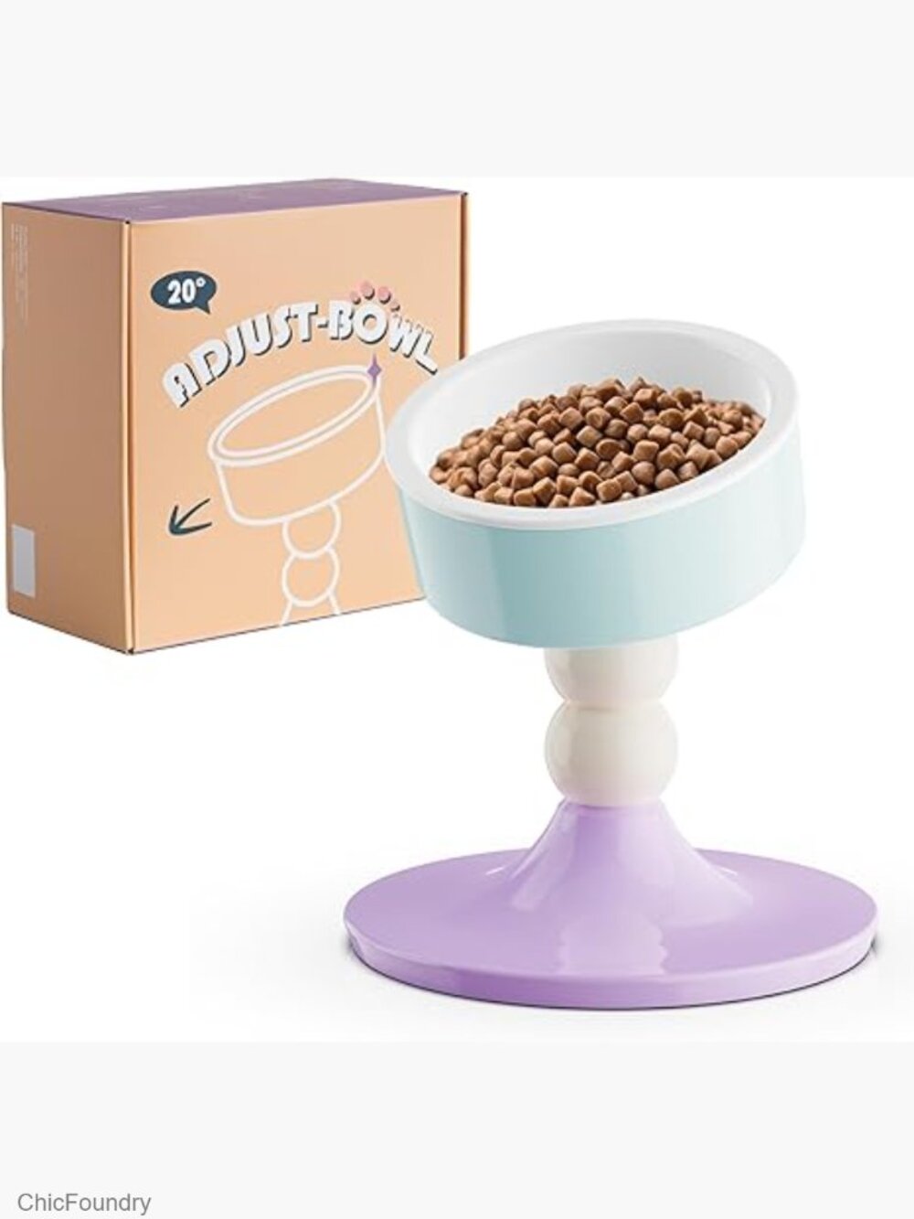 Ceramic Raised Cat Bowls, 3 Heights Adjustable Dog Bowl Stand, 15° Tilted